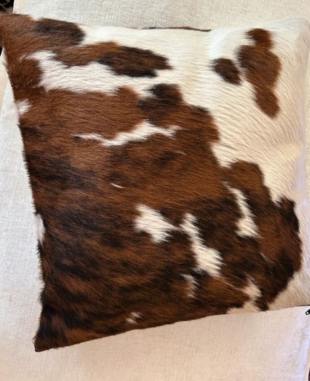 Genuine Cowhide Pillow 16x16 Brown White Western Cowgirl Rustic Country Boho